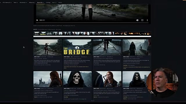 The film tab, shots next to the prompt that generated them