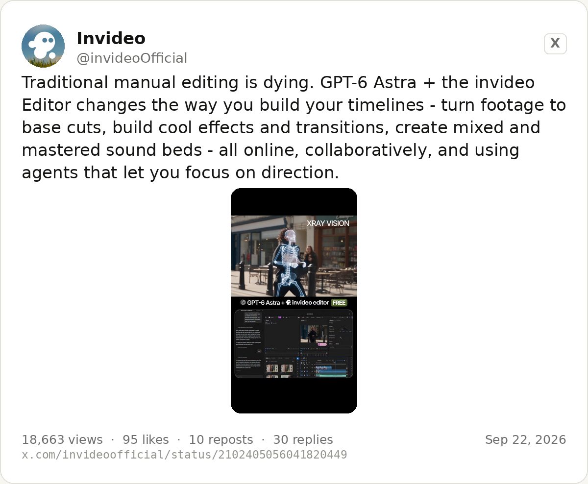 The invideo post announcing that traditional manual editing is dying