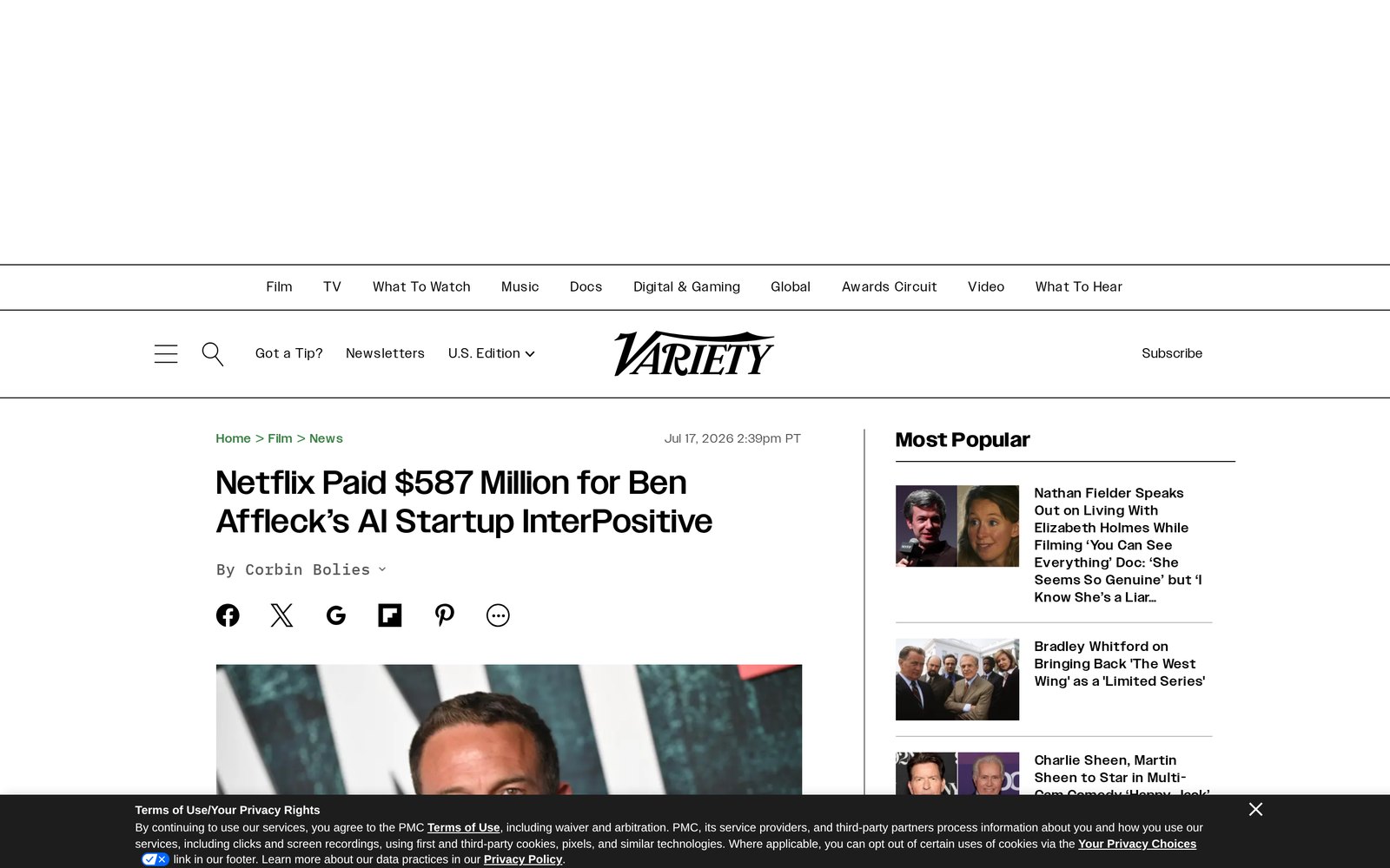 The $587 million disclosure, reported from Netflix's filing