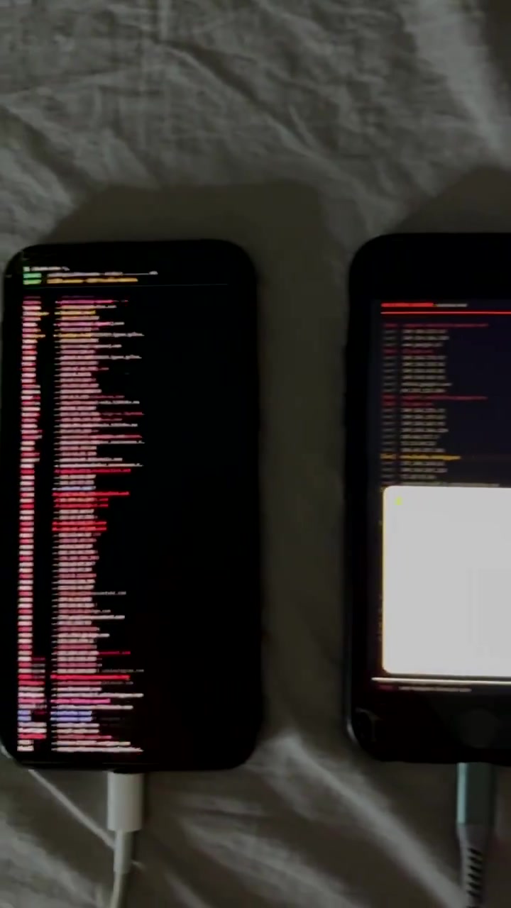Two screens: a phone running the log and a terminal