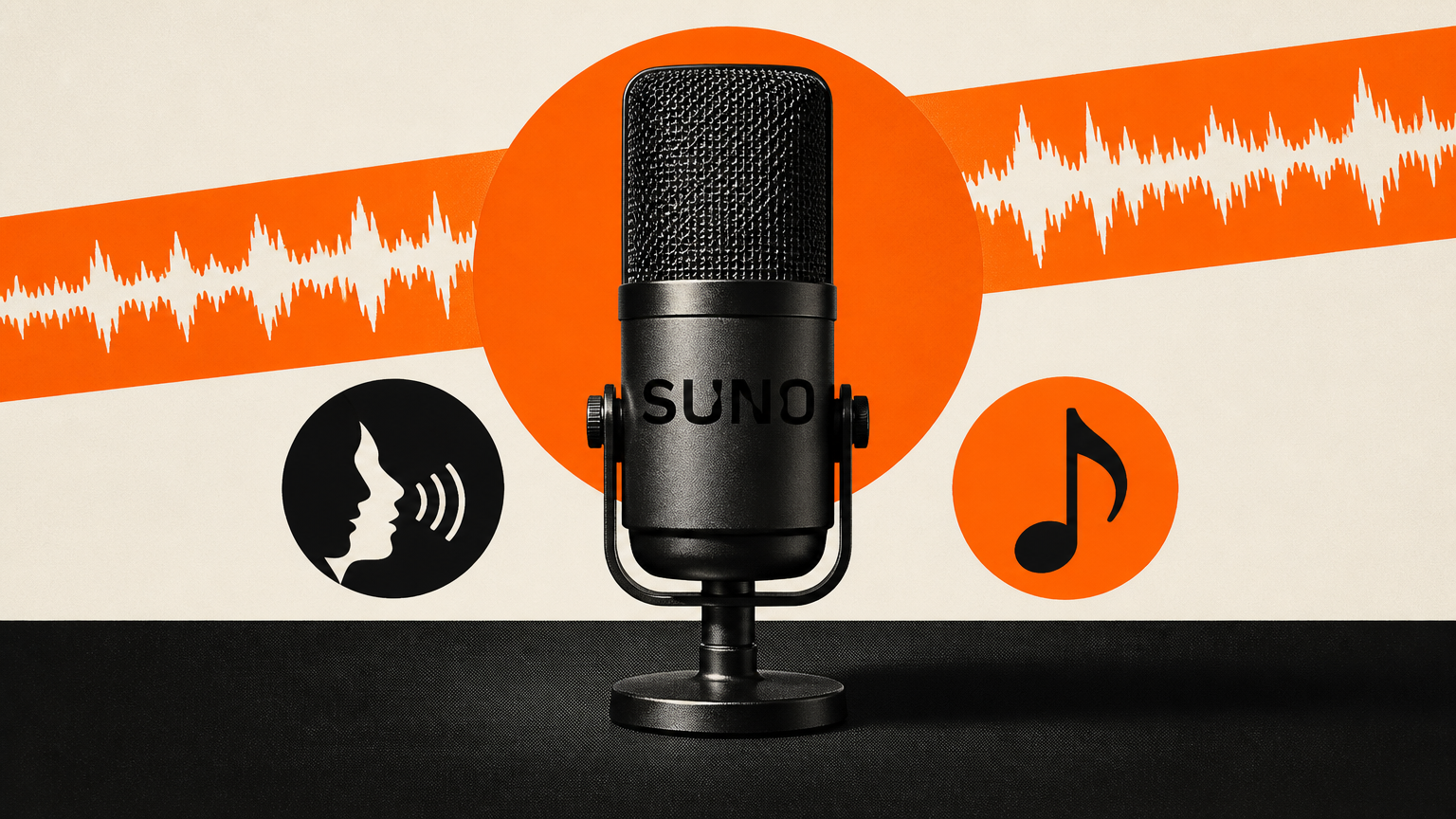 Illustration: Suno's Speech beta voices a script and scores it in one pass