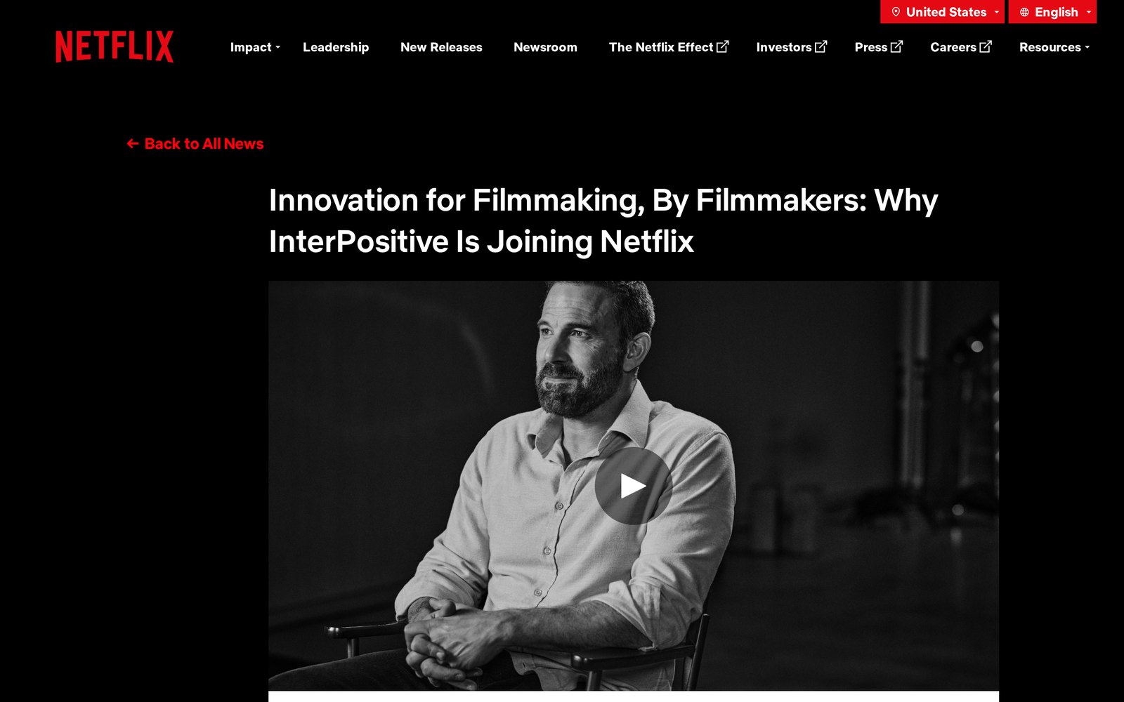 Netflix's own announcement of the acquisition