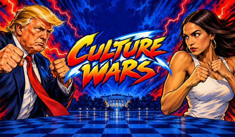 Culture Wars' key art: two fighters in front of the White House
