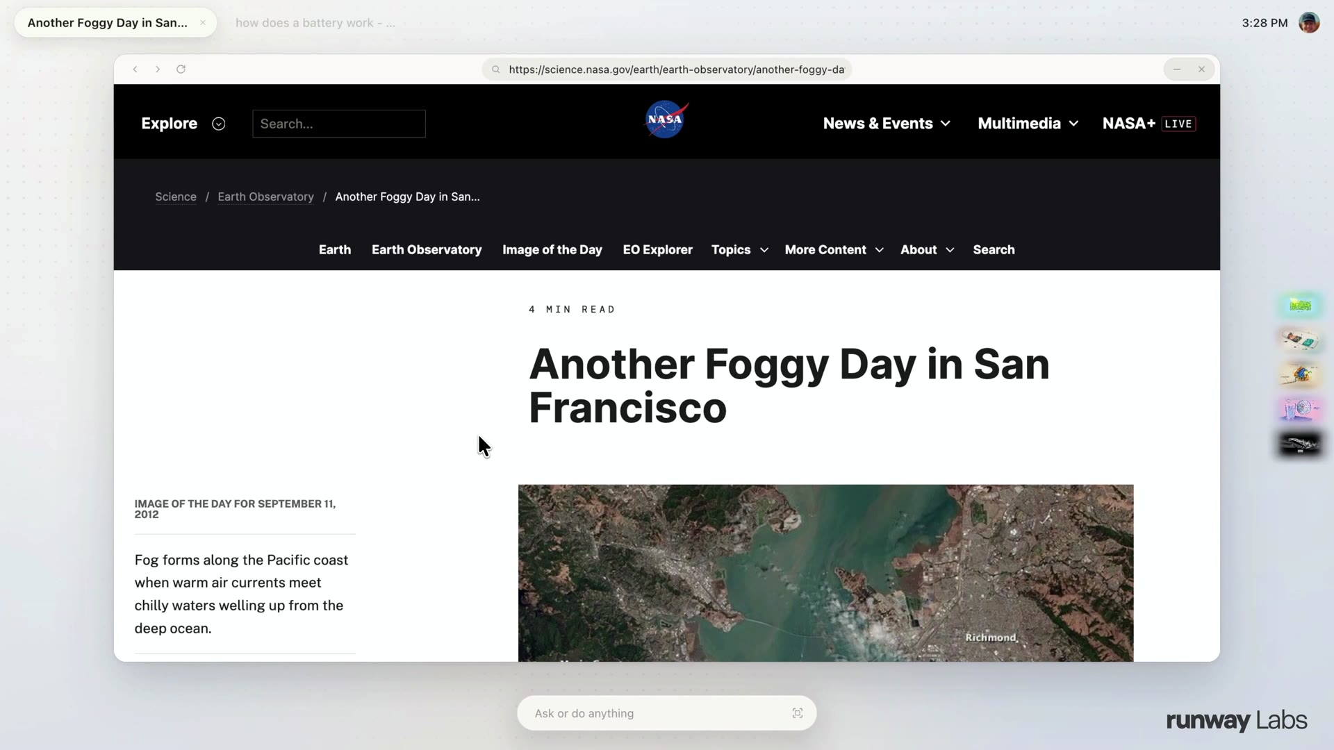 Continuum's prompt bar over a web page
