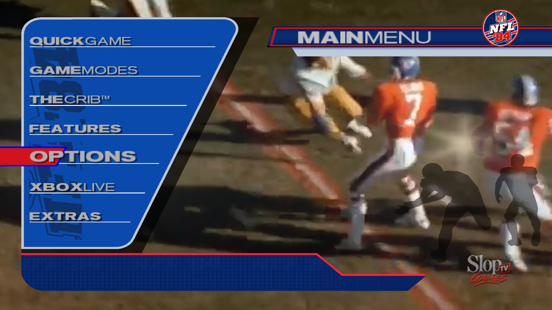 NFL '84's main menu, on the 2K5-era interface