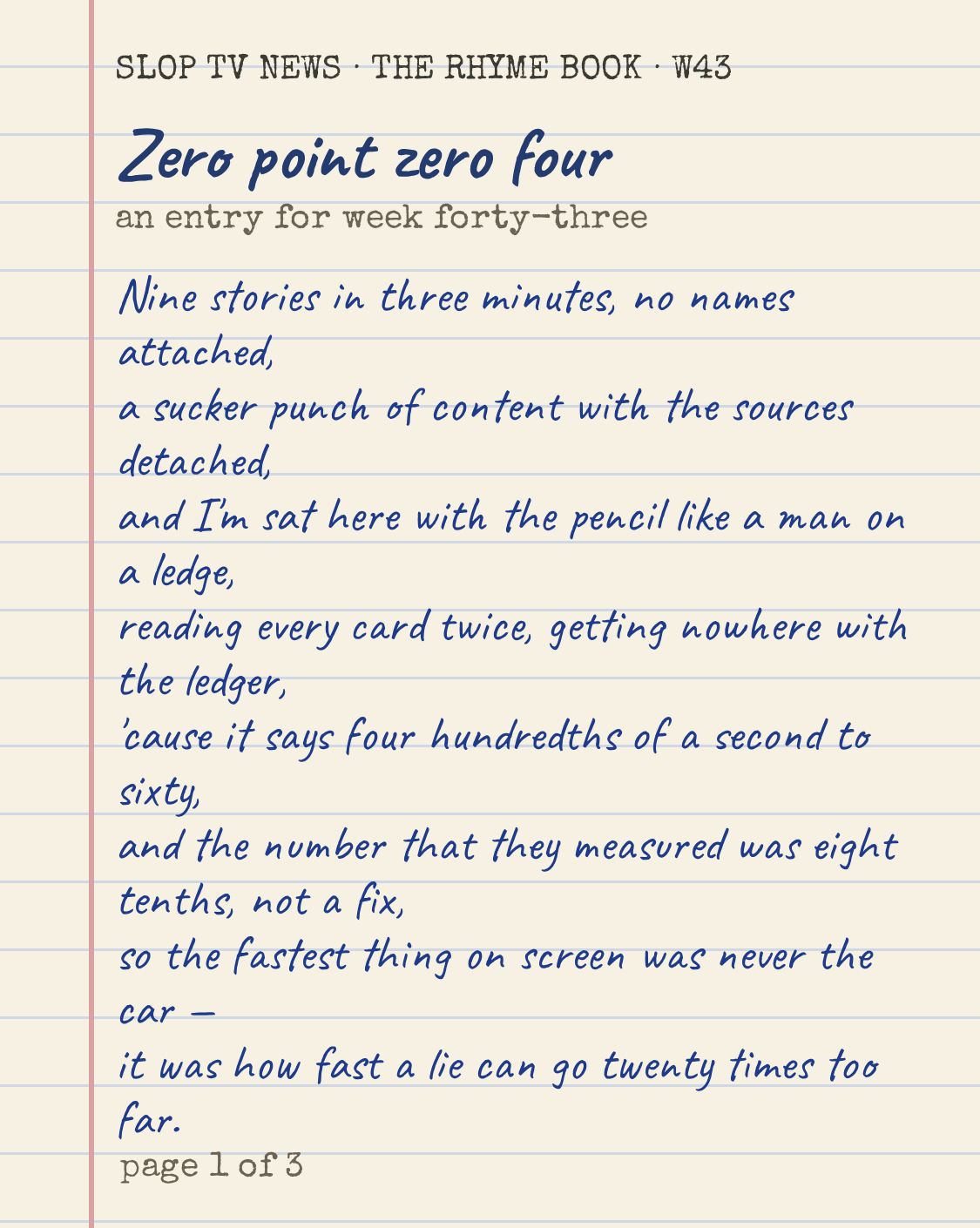 The rhyme book, page one, in his own hand