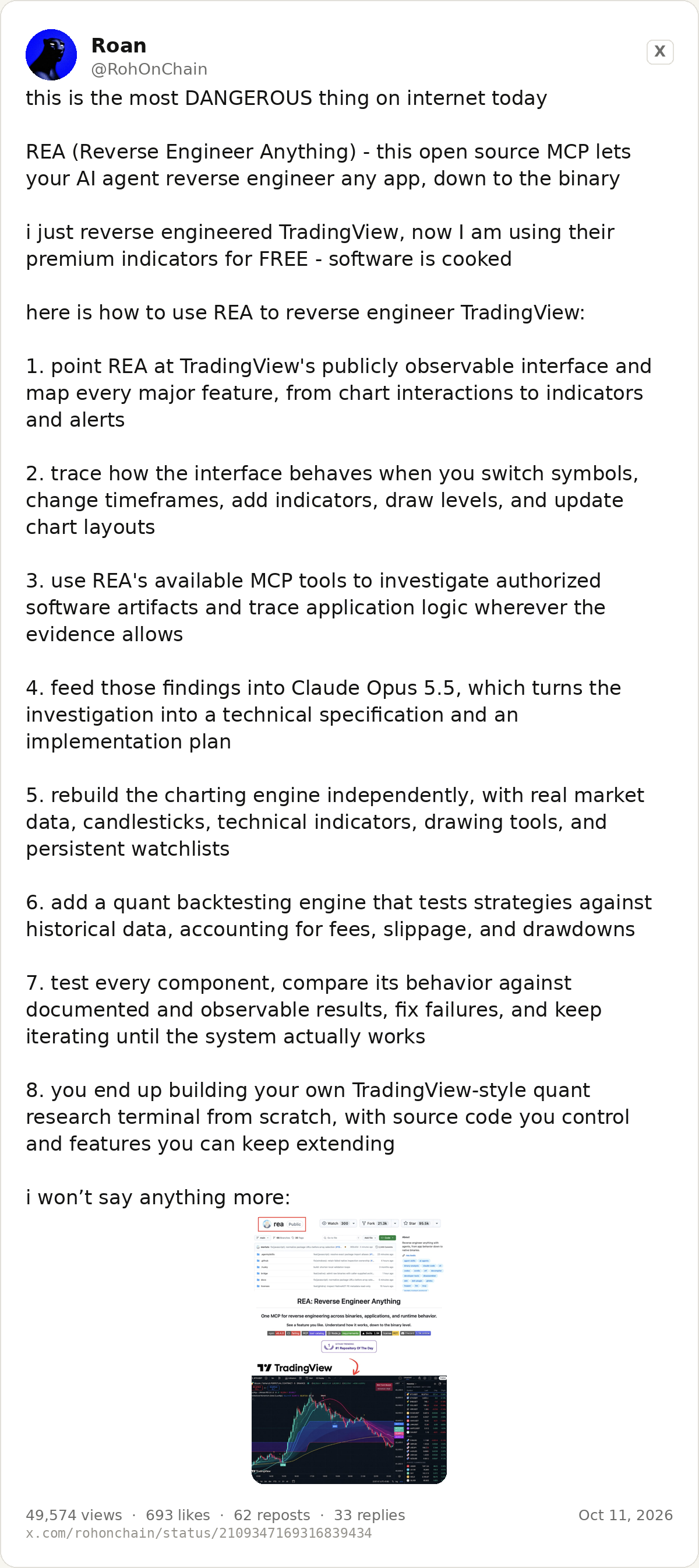 The post claiming TradingView was reverse engineered