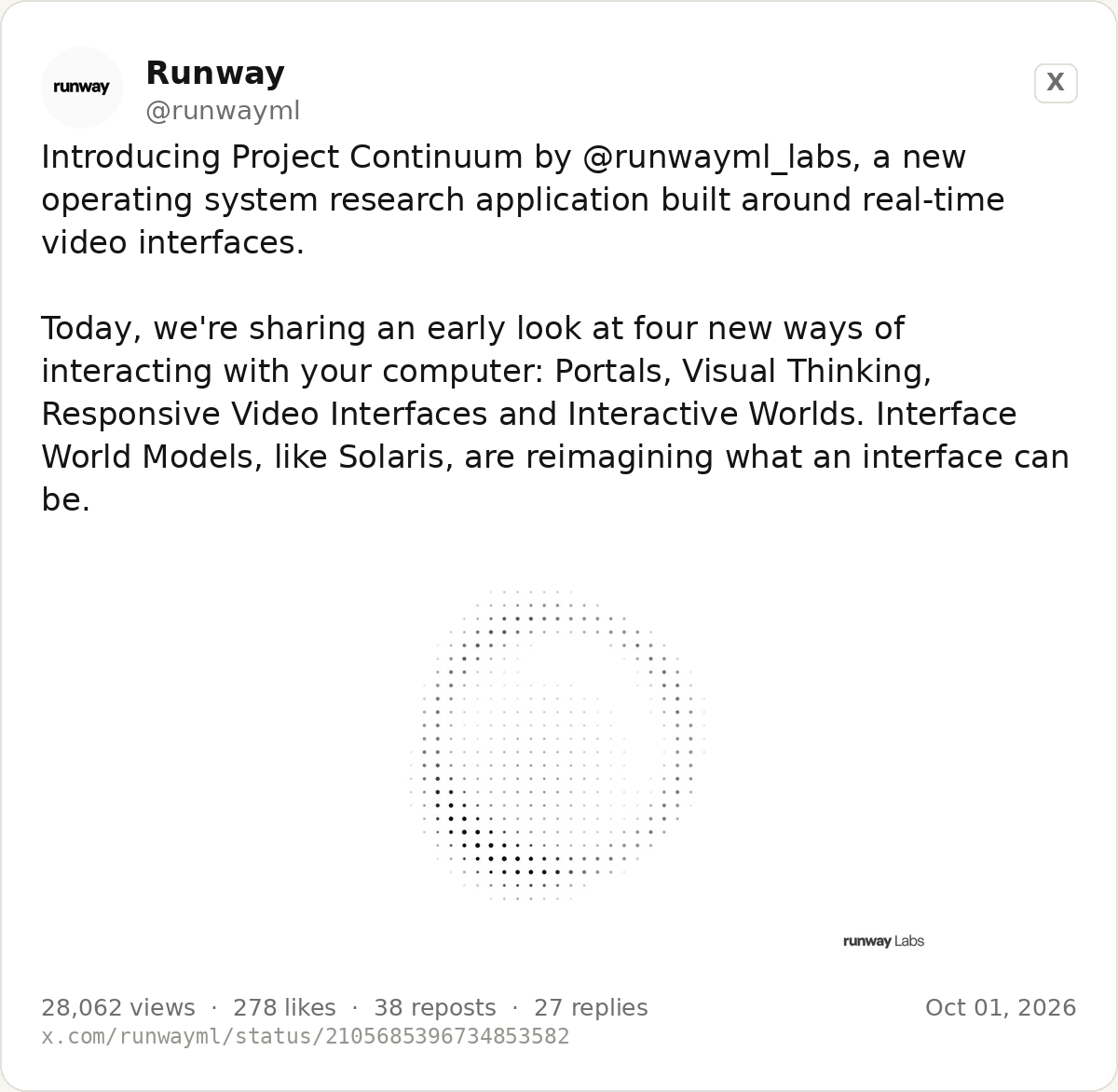 The post by @runwayml naming the four modes