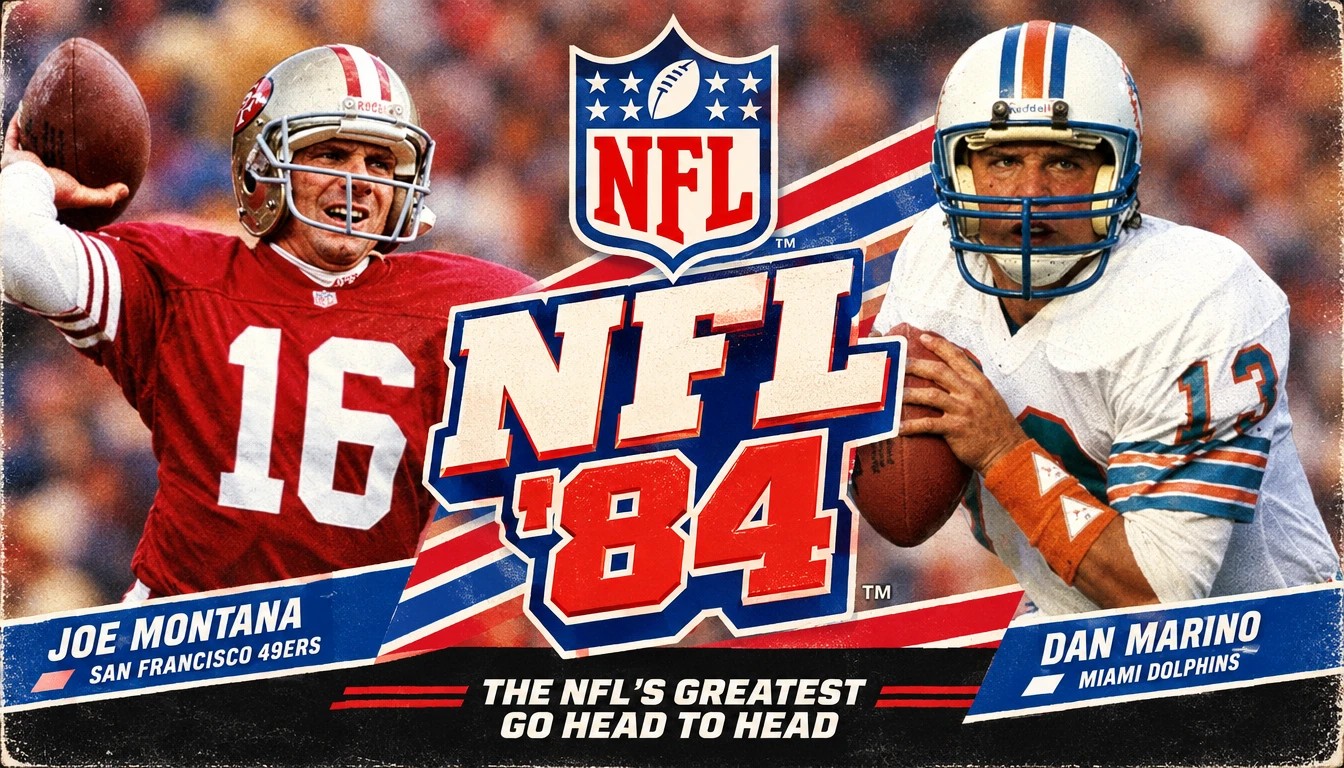 NFL '84's key art: Montana and Marino, 16 and 13