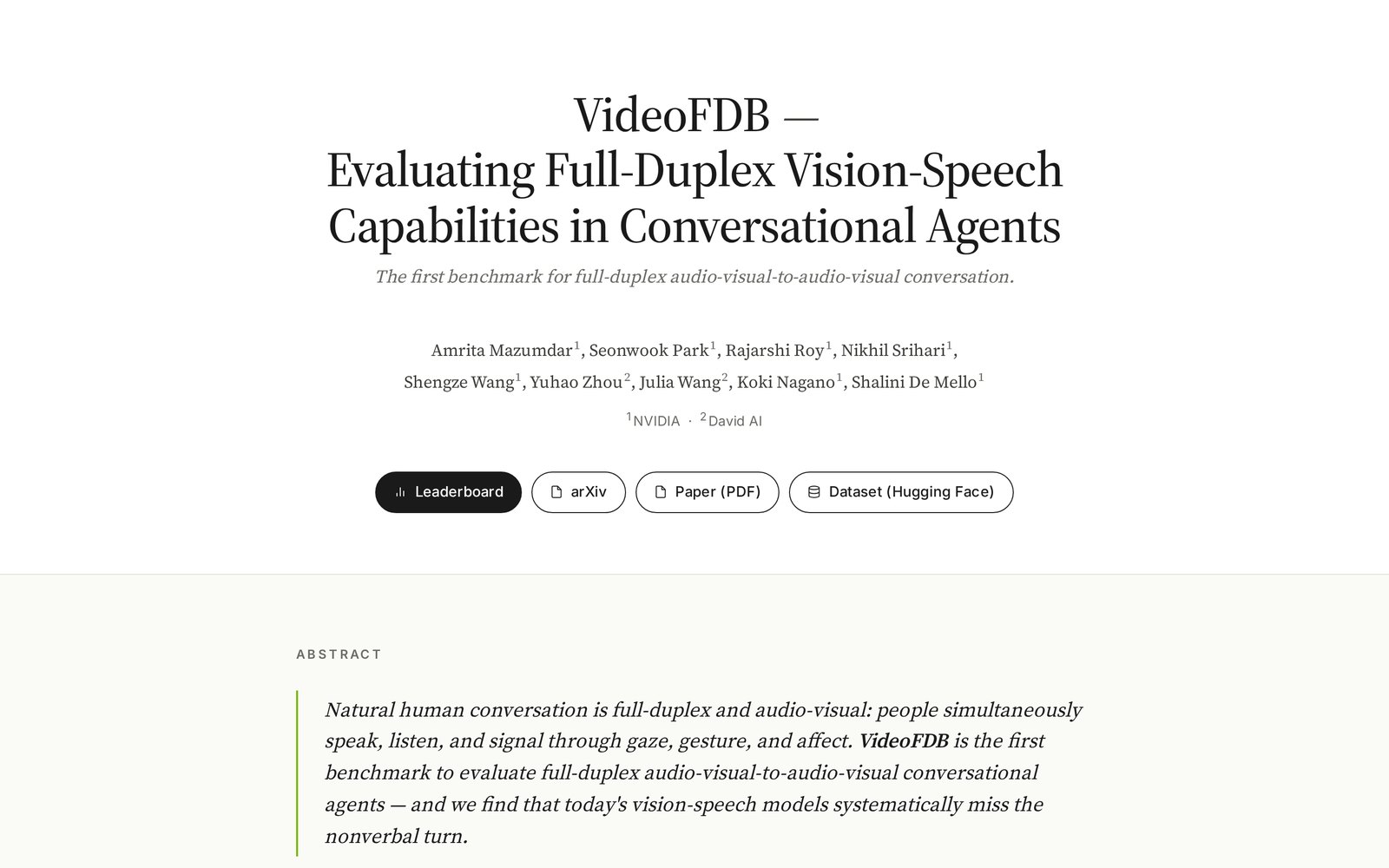 NVIDIA's VideoFDB benchmark page
